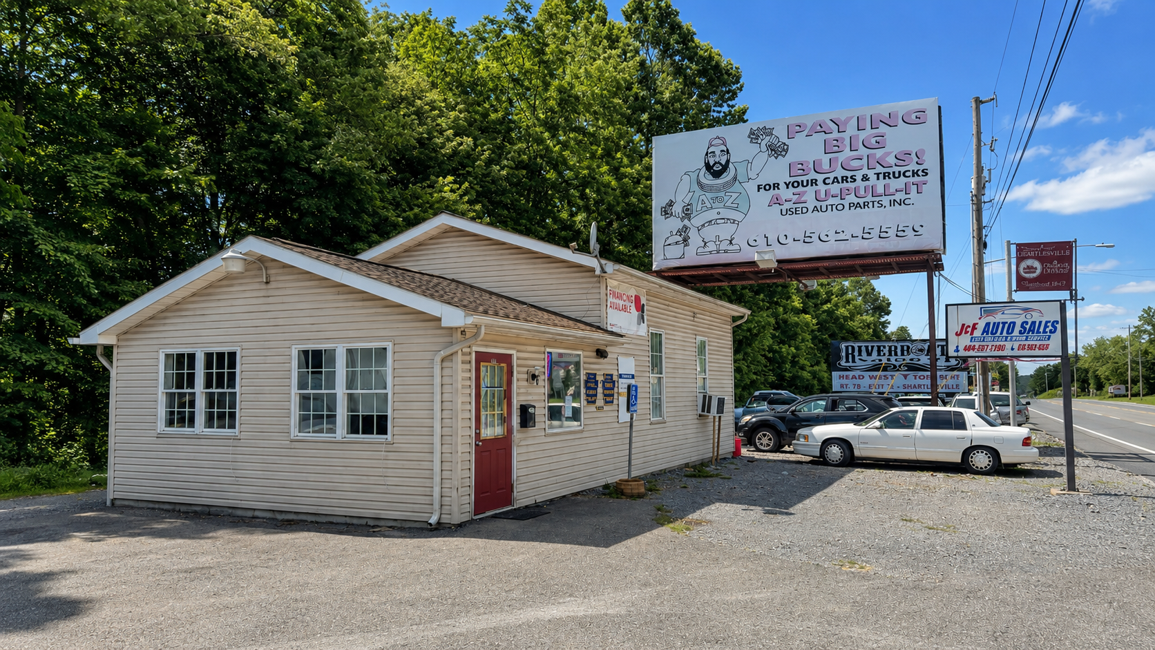The exterior of the JF Auto Sales family-owned dealership in Leesport