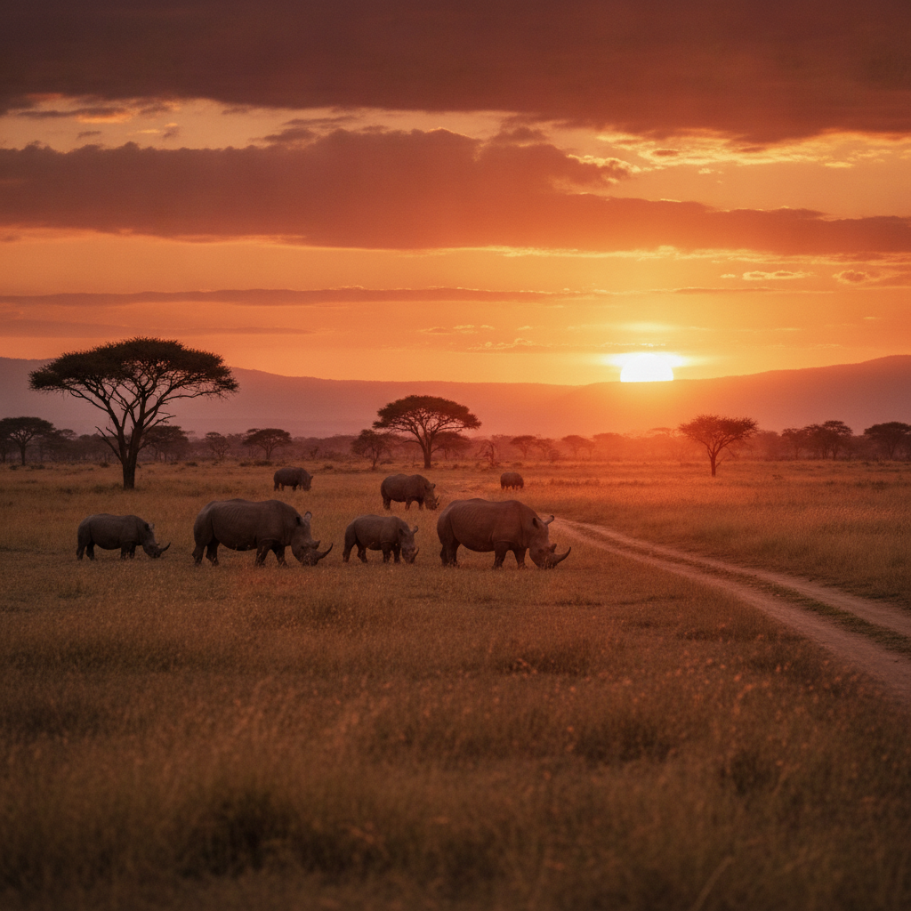 Breathtaking sunset over the Kenyan savanna at Solio Rhino Reserve