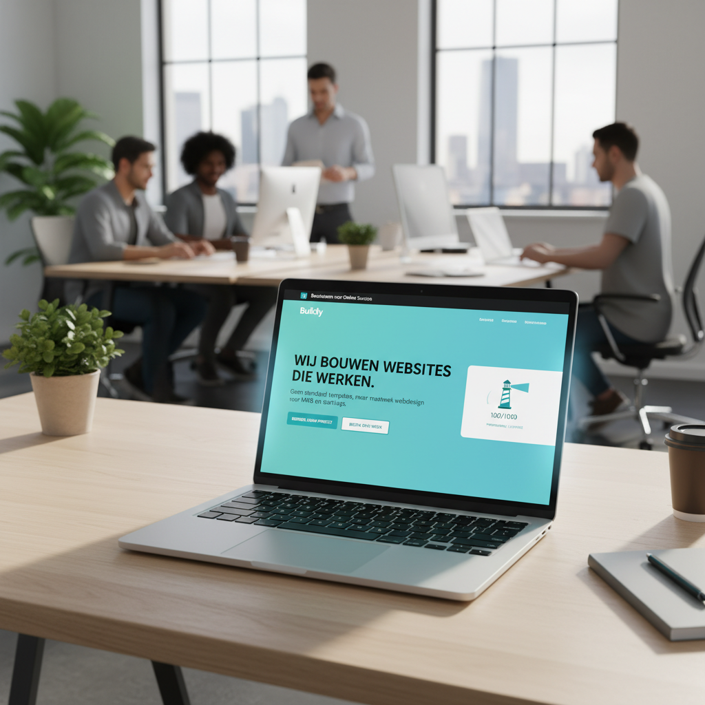 Professioneel en modern webdesign mockup op een laptopscherm, gebouwd door Buildly