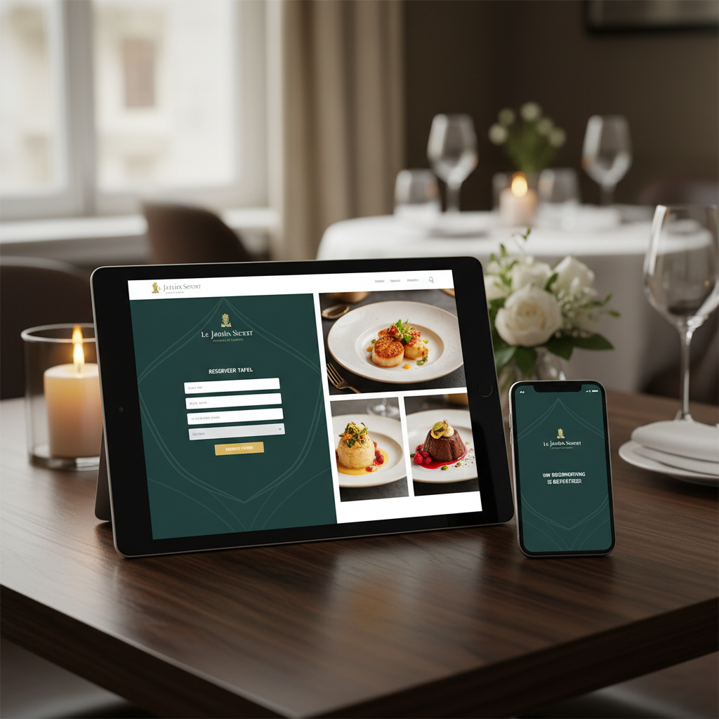 Elegante restaurant website met online reserveringssysteem en sfeervolle food fotografie