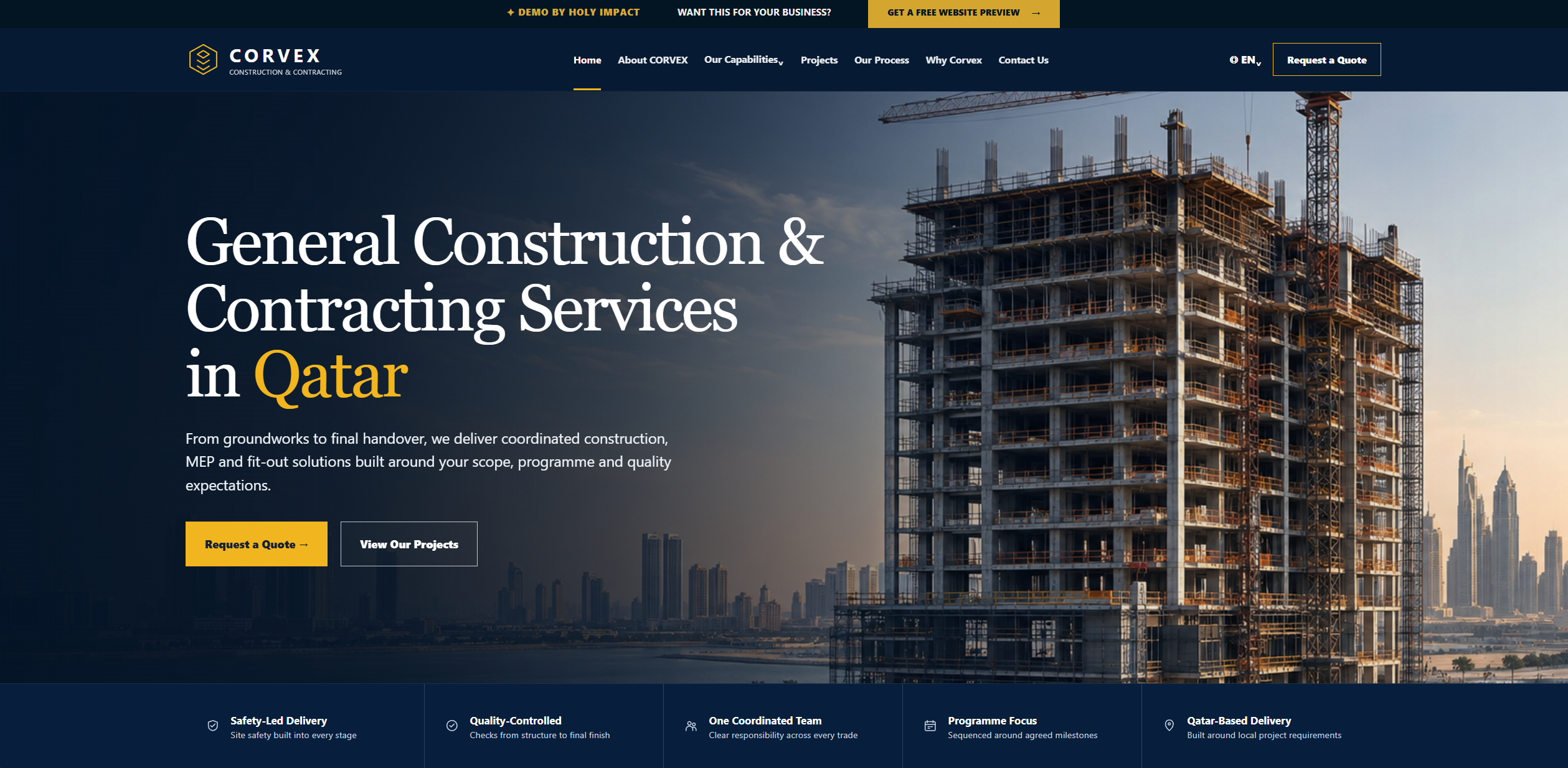 Corporate construction demo hero screenshot placeholder