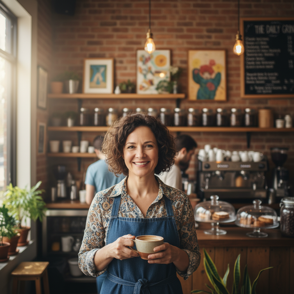 Portrait of a smiling local cafe owner