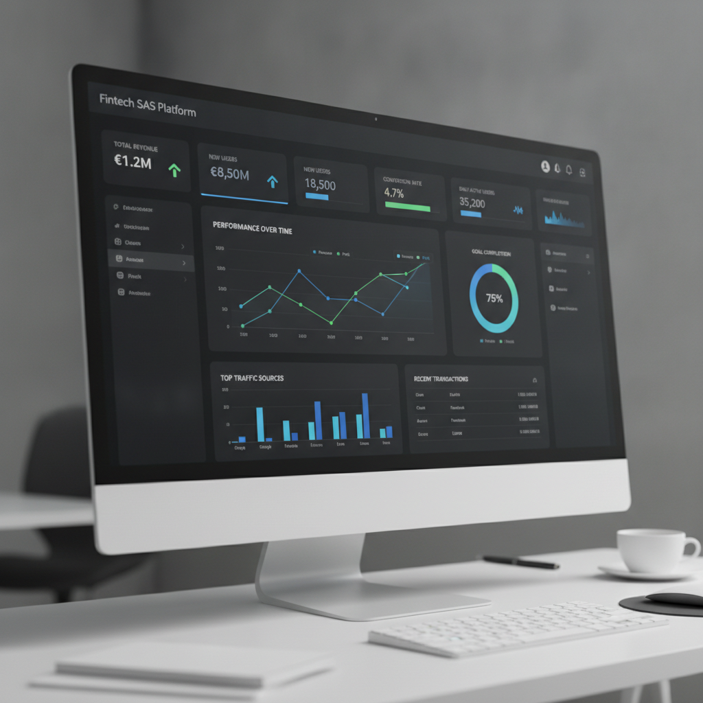 Sleek SaaS Dashboard UI showing charts and data analytics