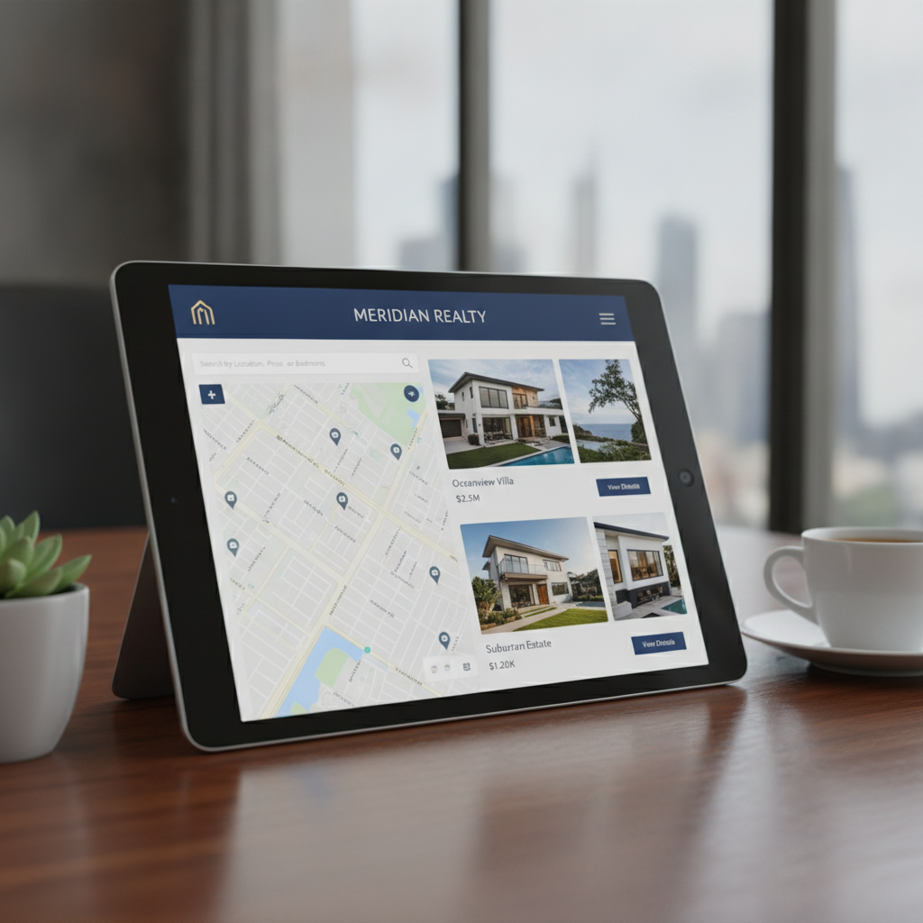 Real estate agency website with interactive property listings and map search