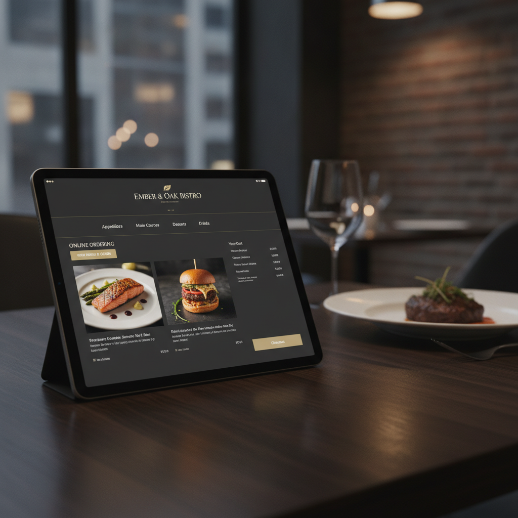 Modern restaurant website with online ordering system and elegant menu display