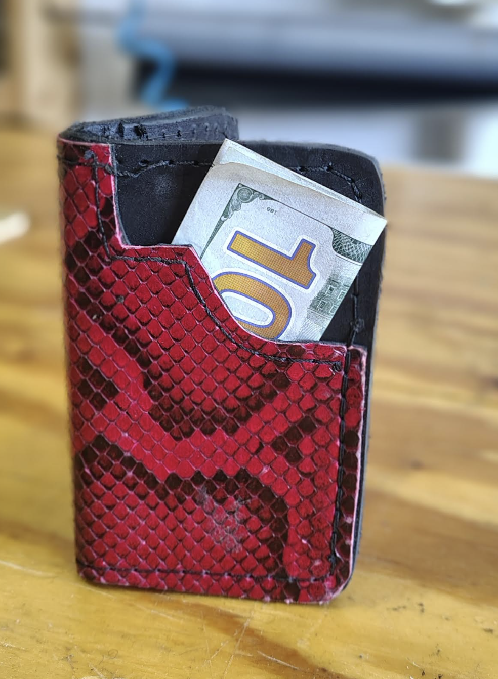 Custom stitched leather cardholder wallet in tan leather