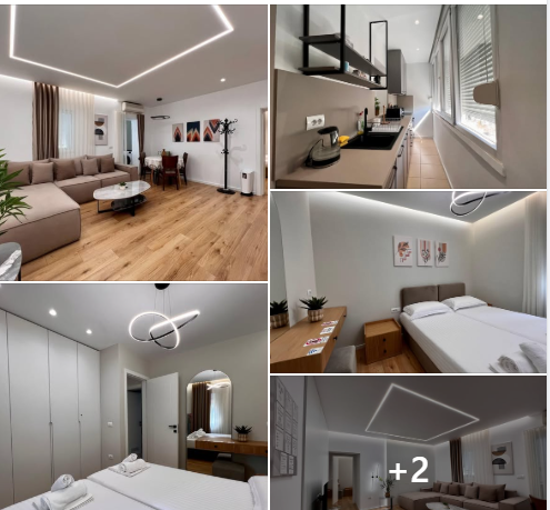 Interior view of a luxury penthouse overlooking Tirana city center