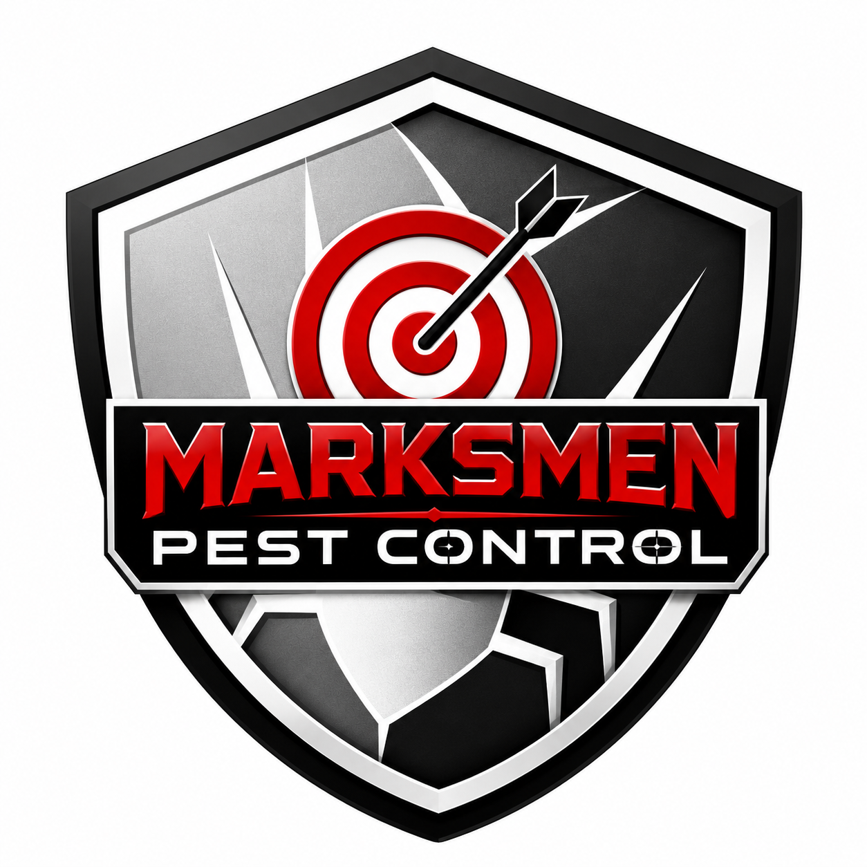 Professional Marksmen Pest Control technician in a clean uniform inspecting the exterior of a modern home
