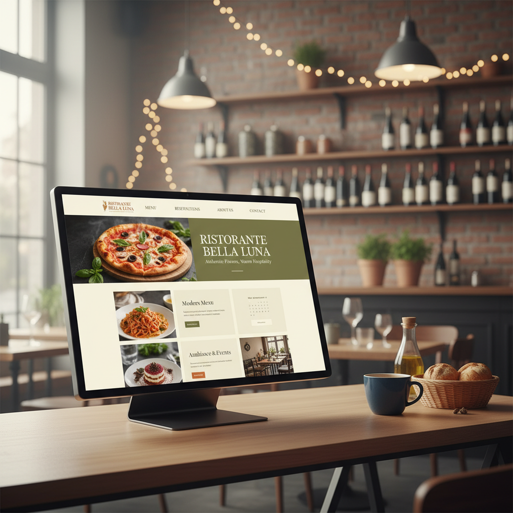 A clean and modern website mockup for a local Italian restaurant.