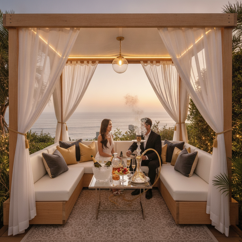 Exclusive VIP cabana with bottle service setup at Malibu Hookah