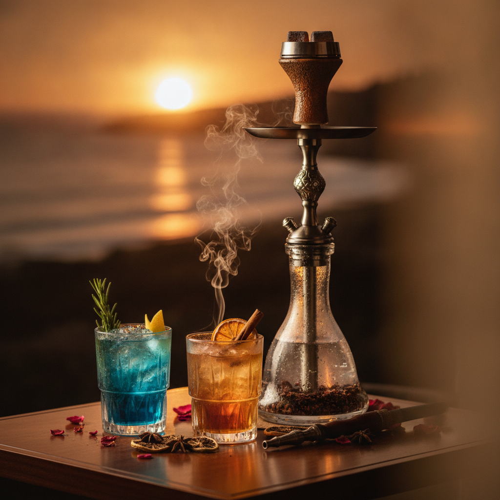 Close up of crafted cocktails and premium shisha