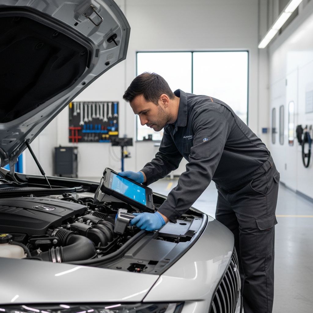 Technician working on a car