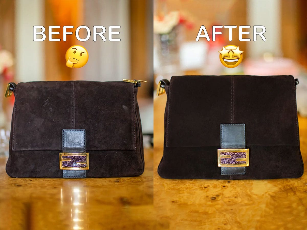 Elegant leather handbag being conditioned and polished