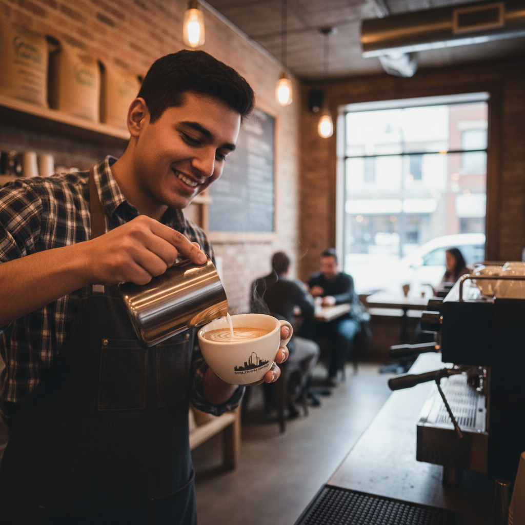 Still Grind Coffee barista pouring artisan latte art