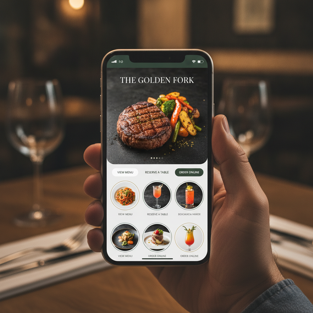 A mockup of a vibrant, image-rich website for a local restaurant displayed on a smartphone.