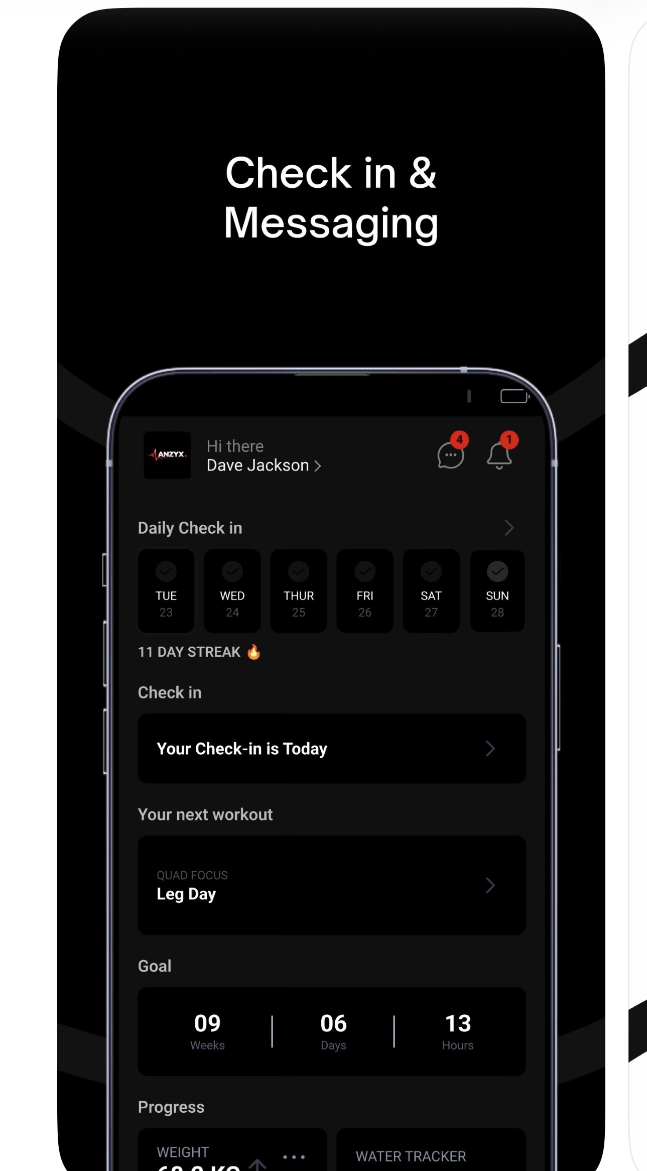 ANZYX app direct coach messaging chat interface screenshot