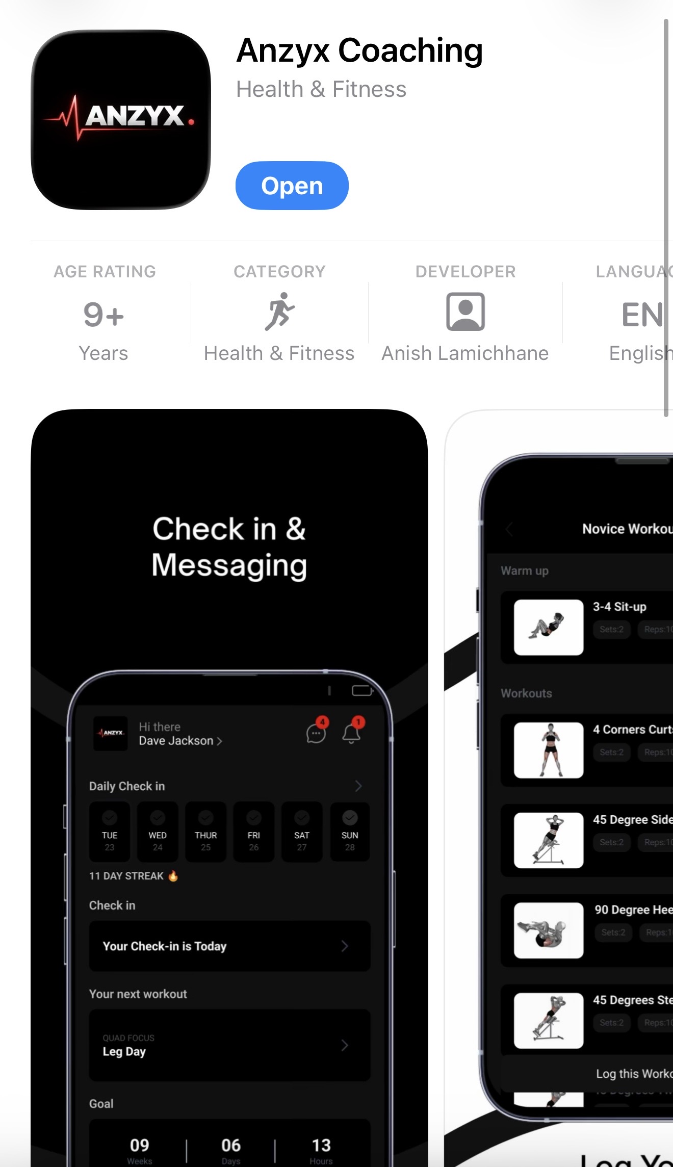 ANZYX Coaching App main dashboard home screen with App Store branding