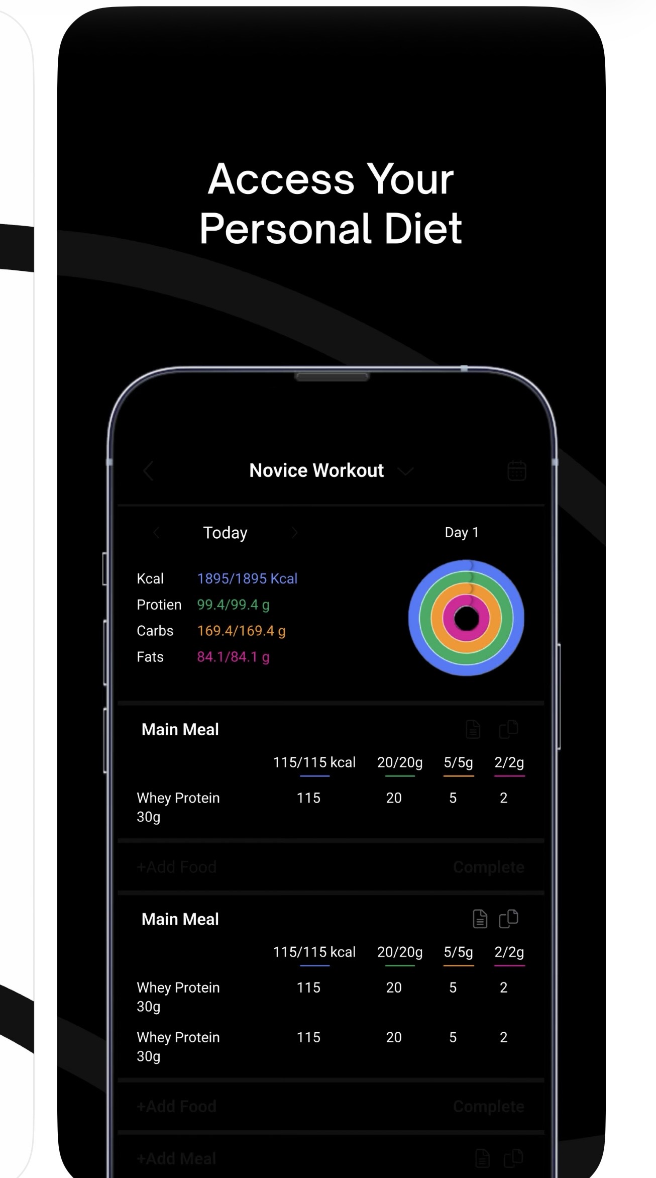 ANZYX app nutrition tracking and weekly progress check-in screen
