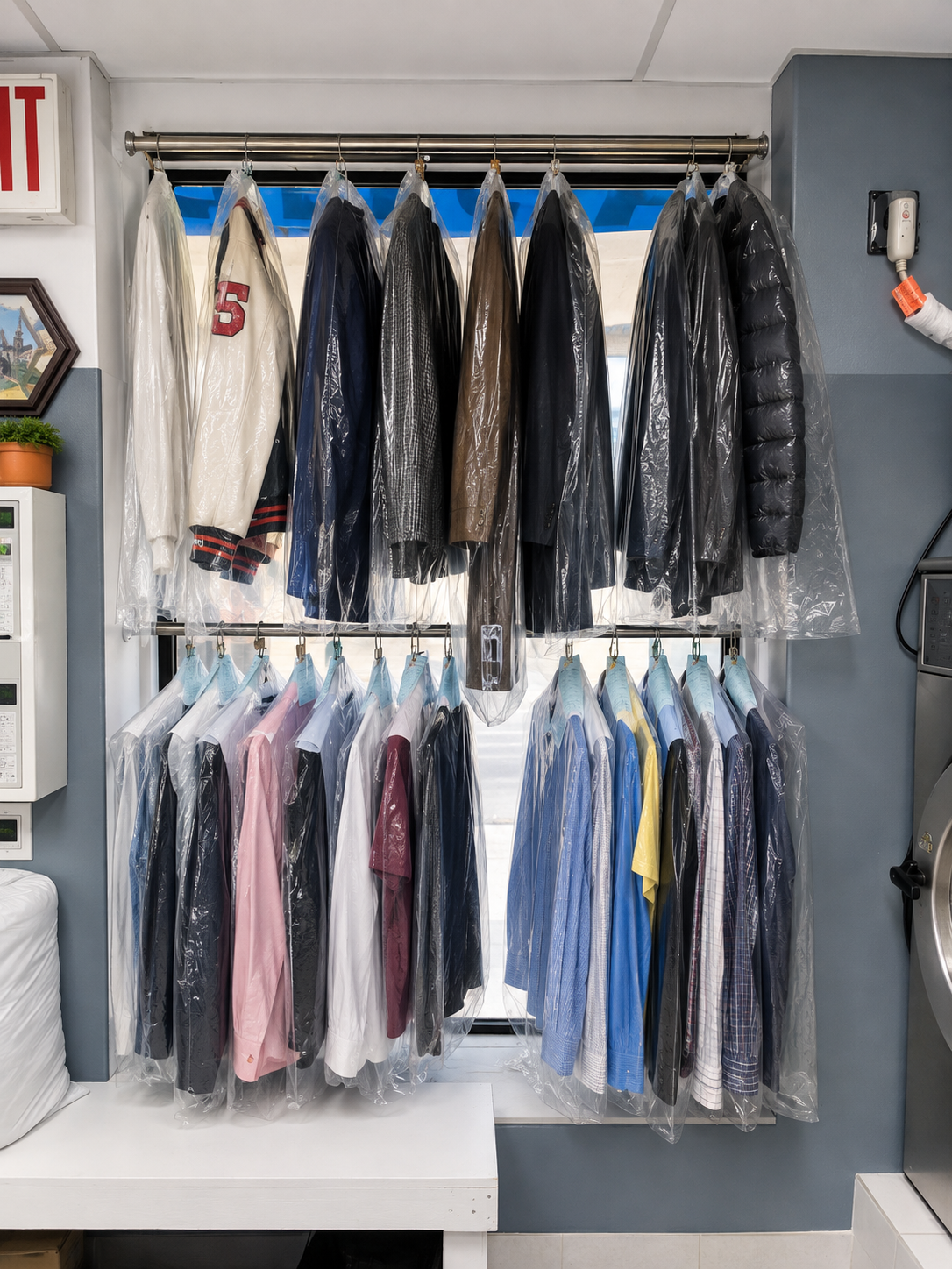 Comfortable seating area with free Wi-Fi for laundromat customers