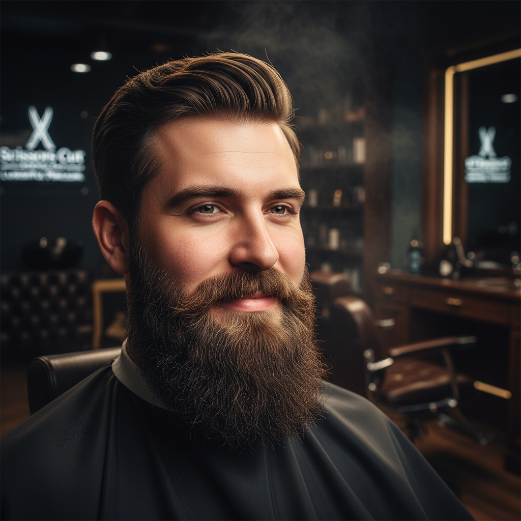 Close-up of a perfectly sculpted and styled beard after a premium grooming session.