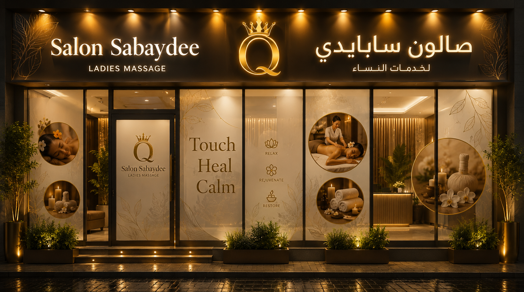 Elegant Moroccan hammam bath area with soft steam, scattered rose petals, brass bowls and traditional black soap for the ladies spa ritual