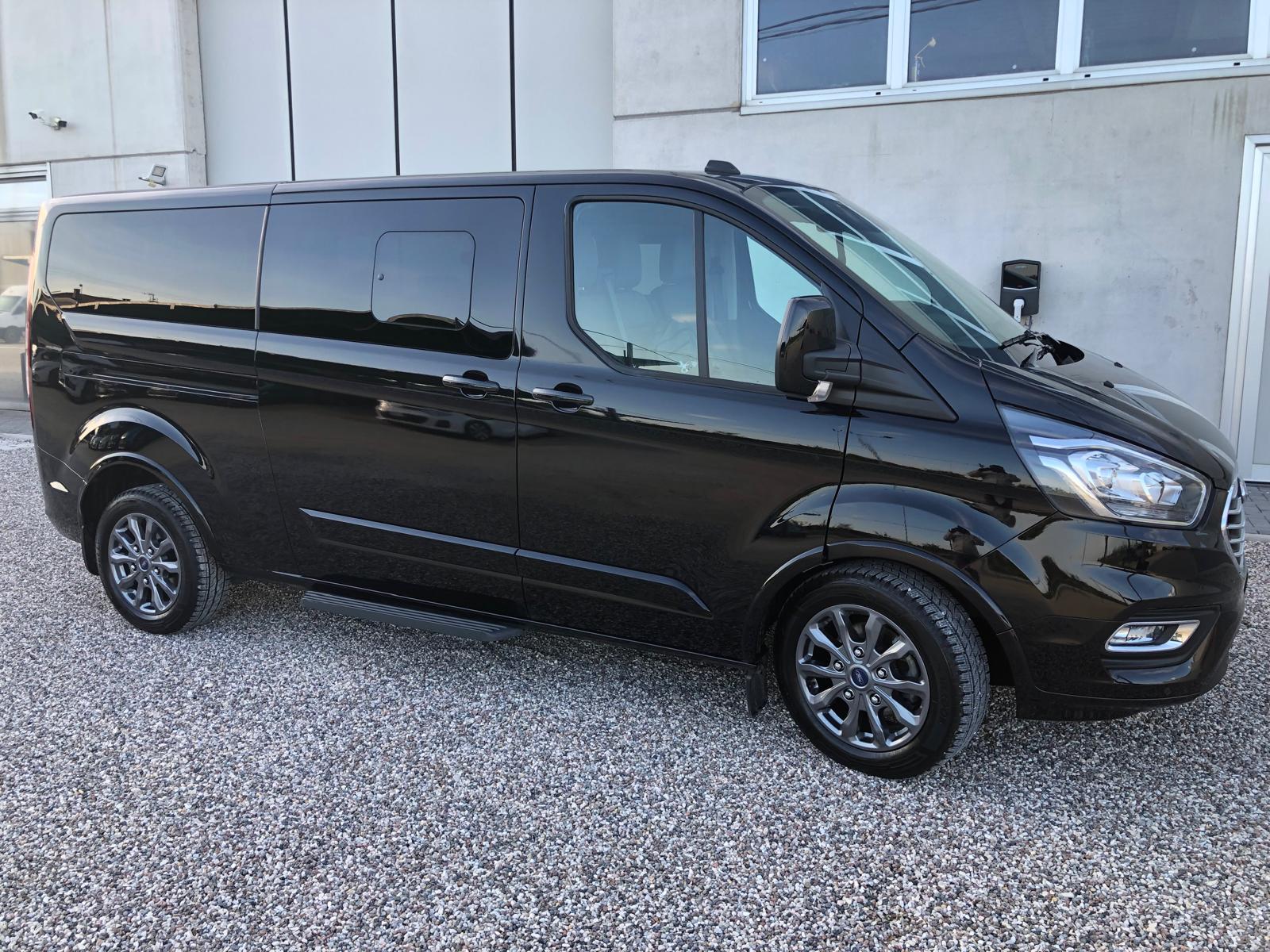 Modern shuttle vehicle interior with comfortable leather seats