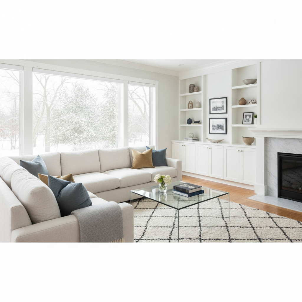 Spotless luxury living room interior showcasing exceptional residential cleaning standards in Chaska MN