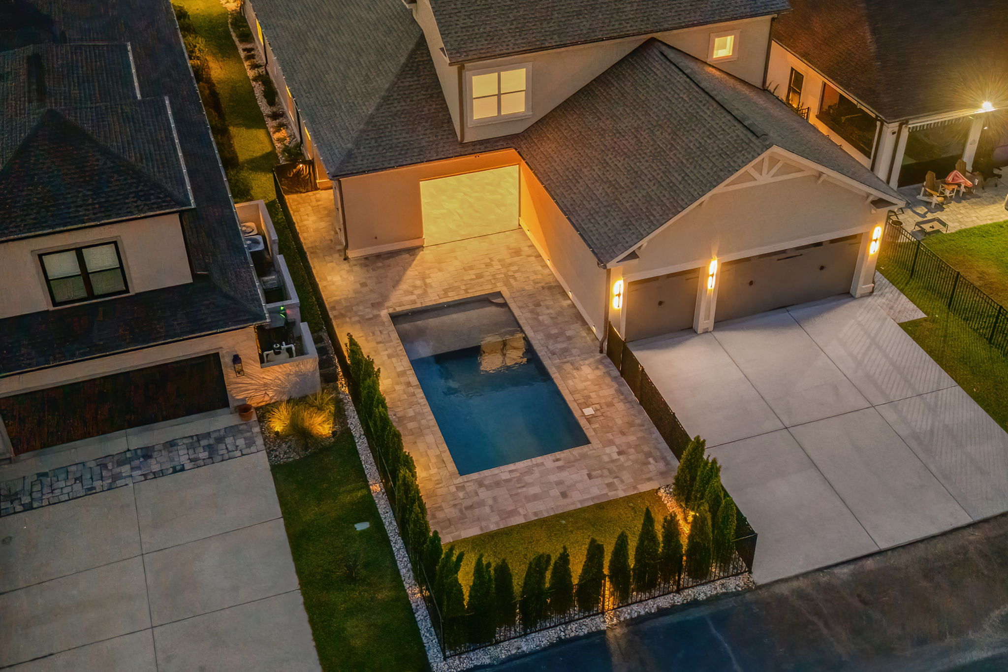 Architectural facade lighting highlighting home exterior features
