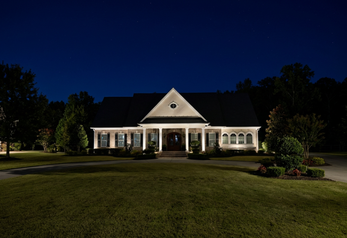 Elegant pathway lighting installation along a stone walkway at dusk