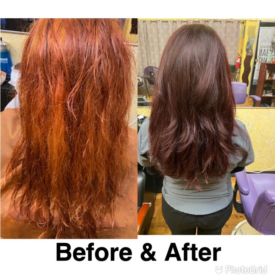 A stylish woman with a perfectly cut chic bob hairstyle, viewed from the side