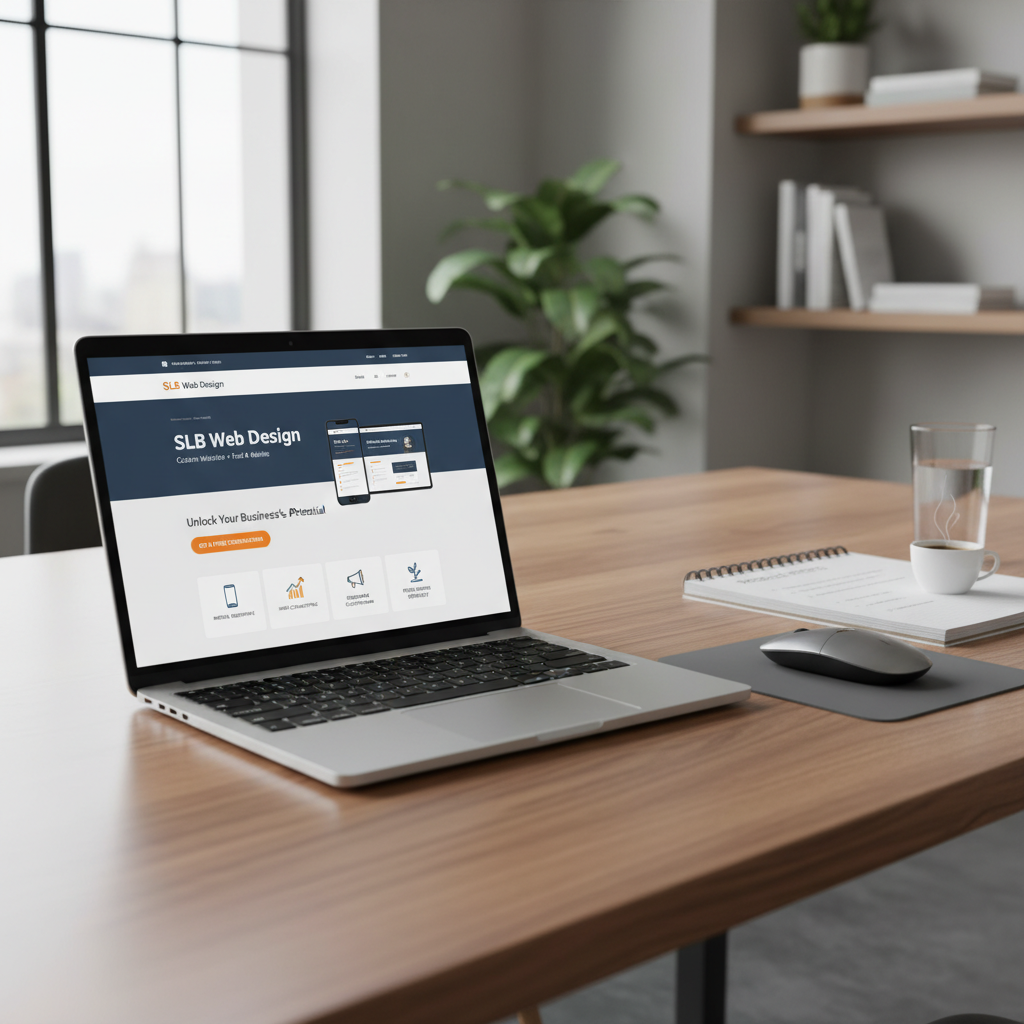 Modern local business website mockup displayed on a sleek laptop showing high-converting design