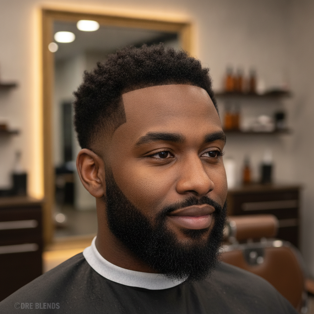 Perfectly sculpted beard and crisp hairline line up by Dre Blends