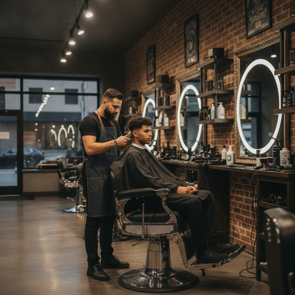 Master Barber Dre providing a high-quality haircut and fade in his modern barbershop