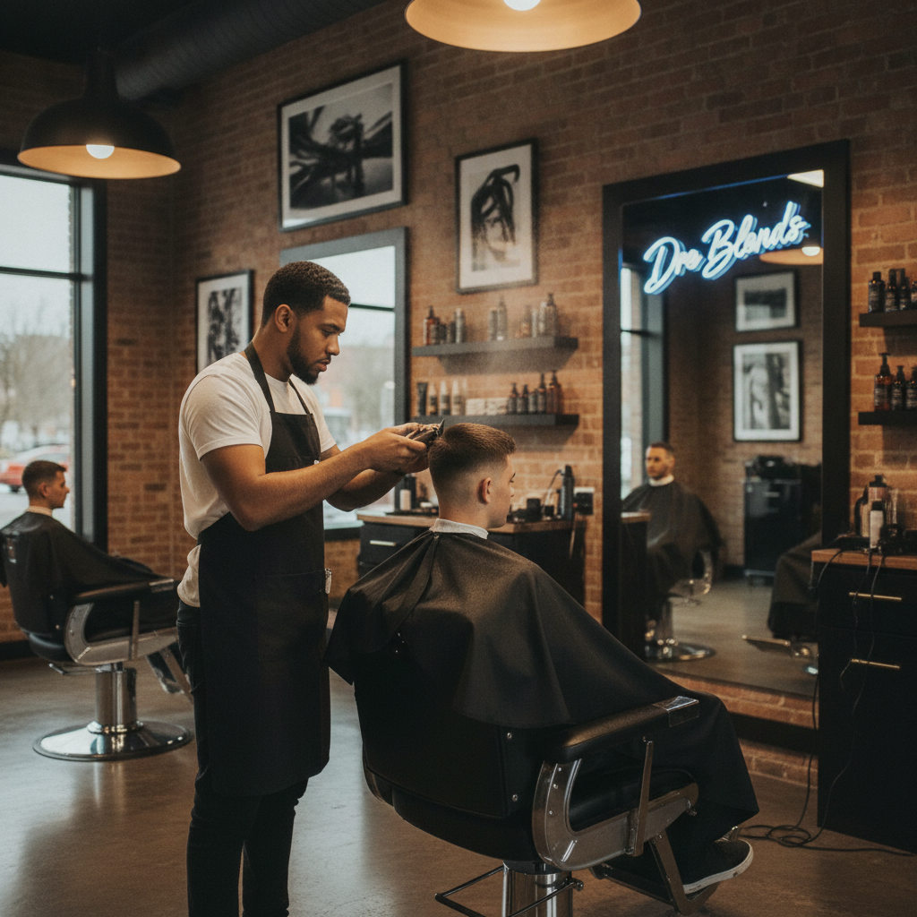 Professional barber giving a precision fade haircut in modern barbershop