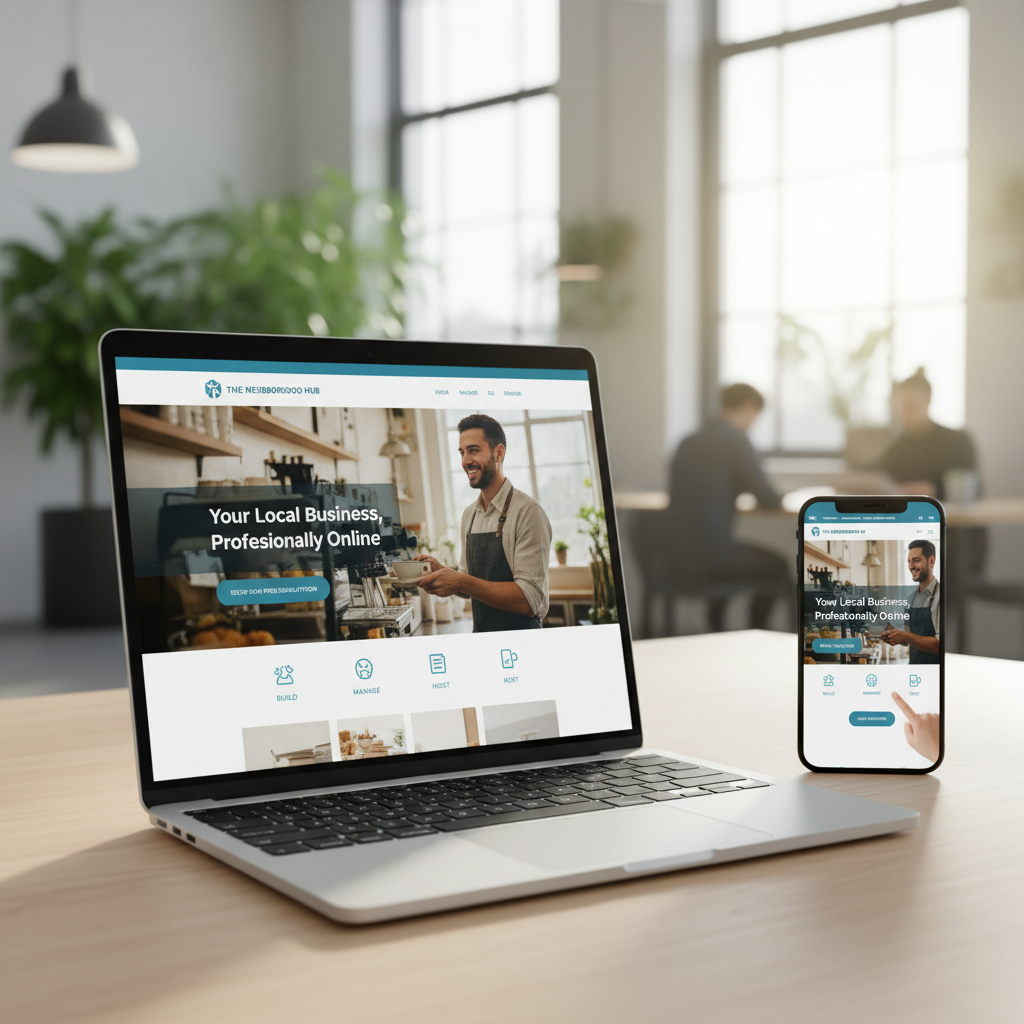 A modern, clean website displayed on a laptop and phone