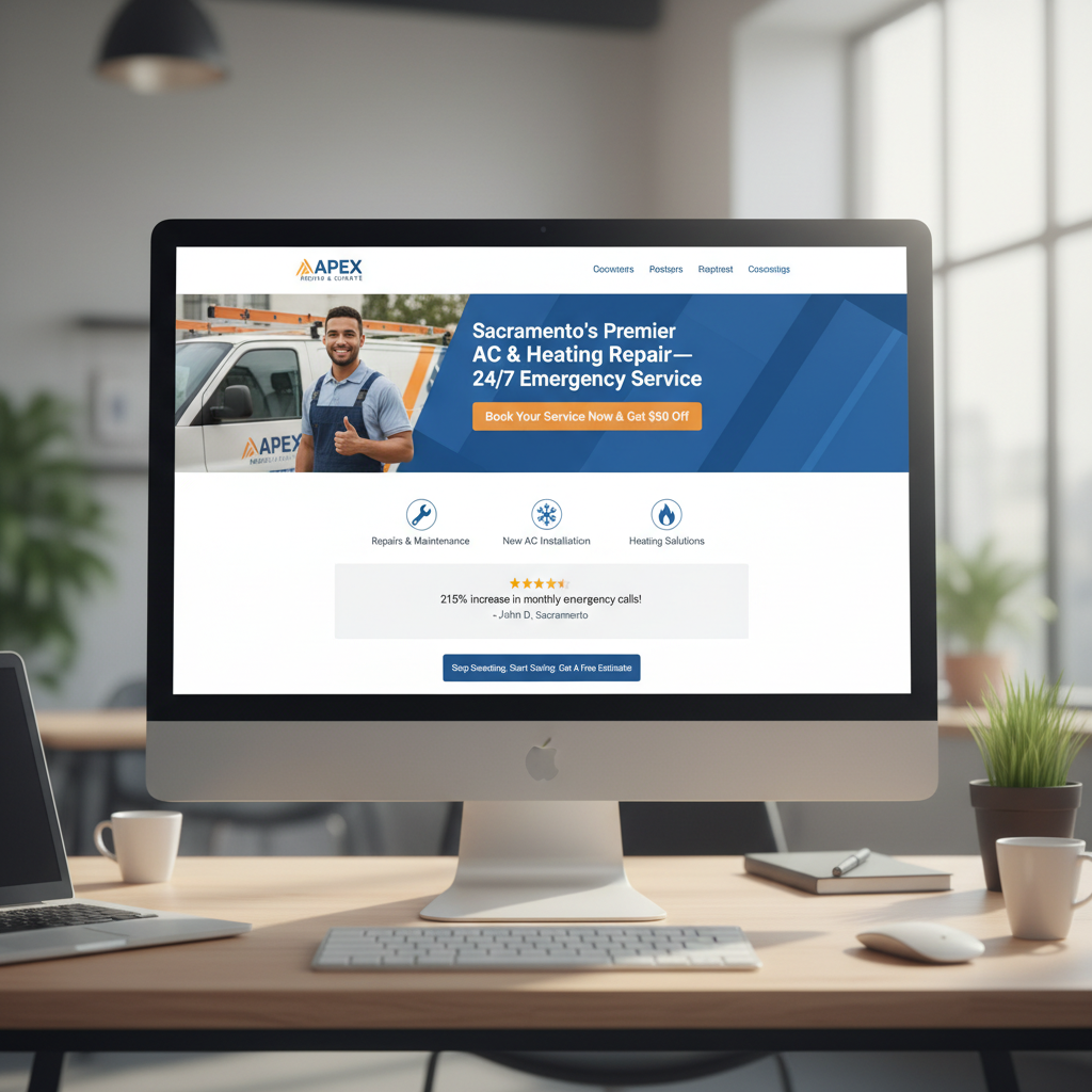 High-conversion landing page design for an HVAC service business