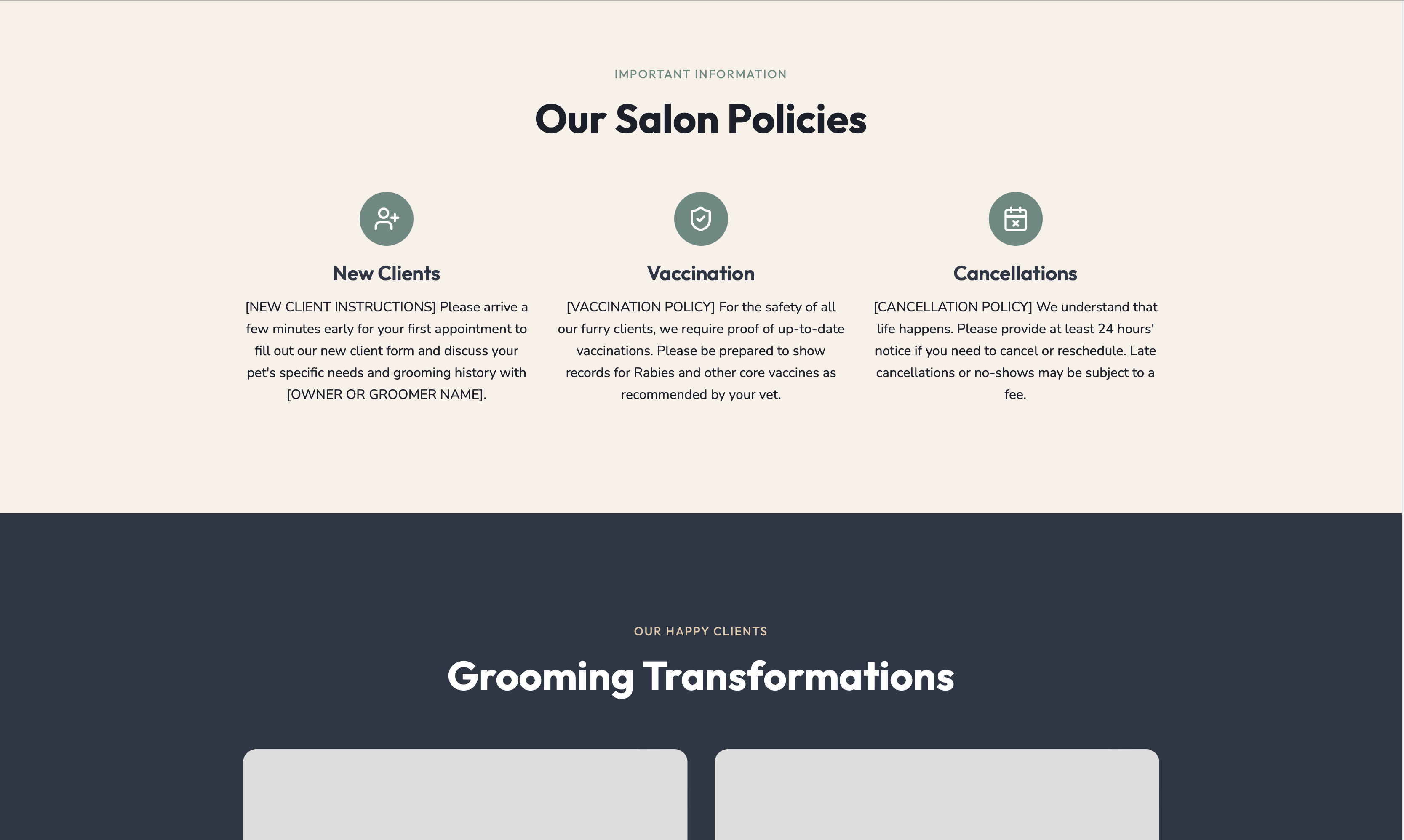 Friendly and trustworthy pet grooming website example with services and appointment requests