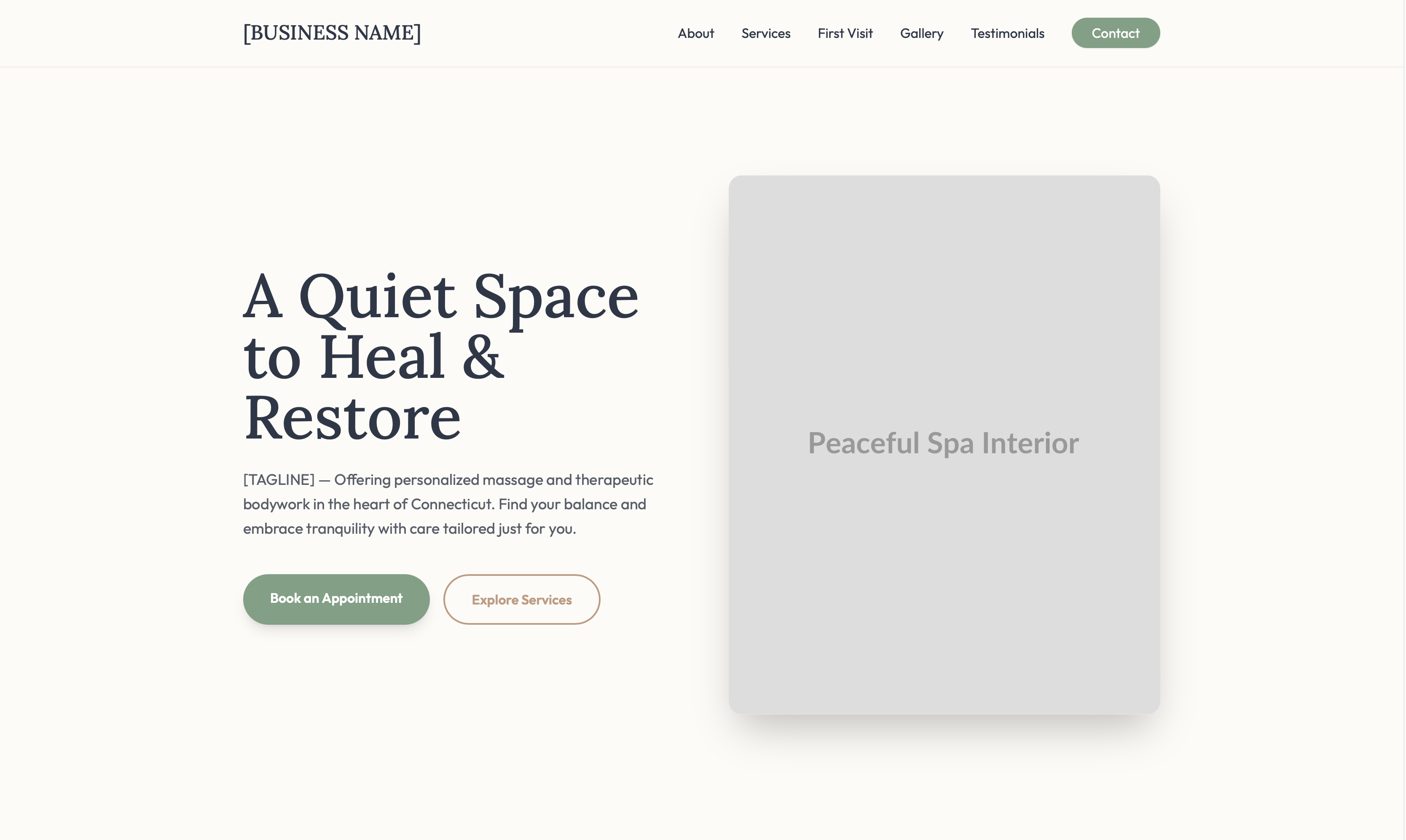 Calm and polished spa website example with service listings and appointment booking