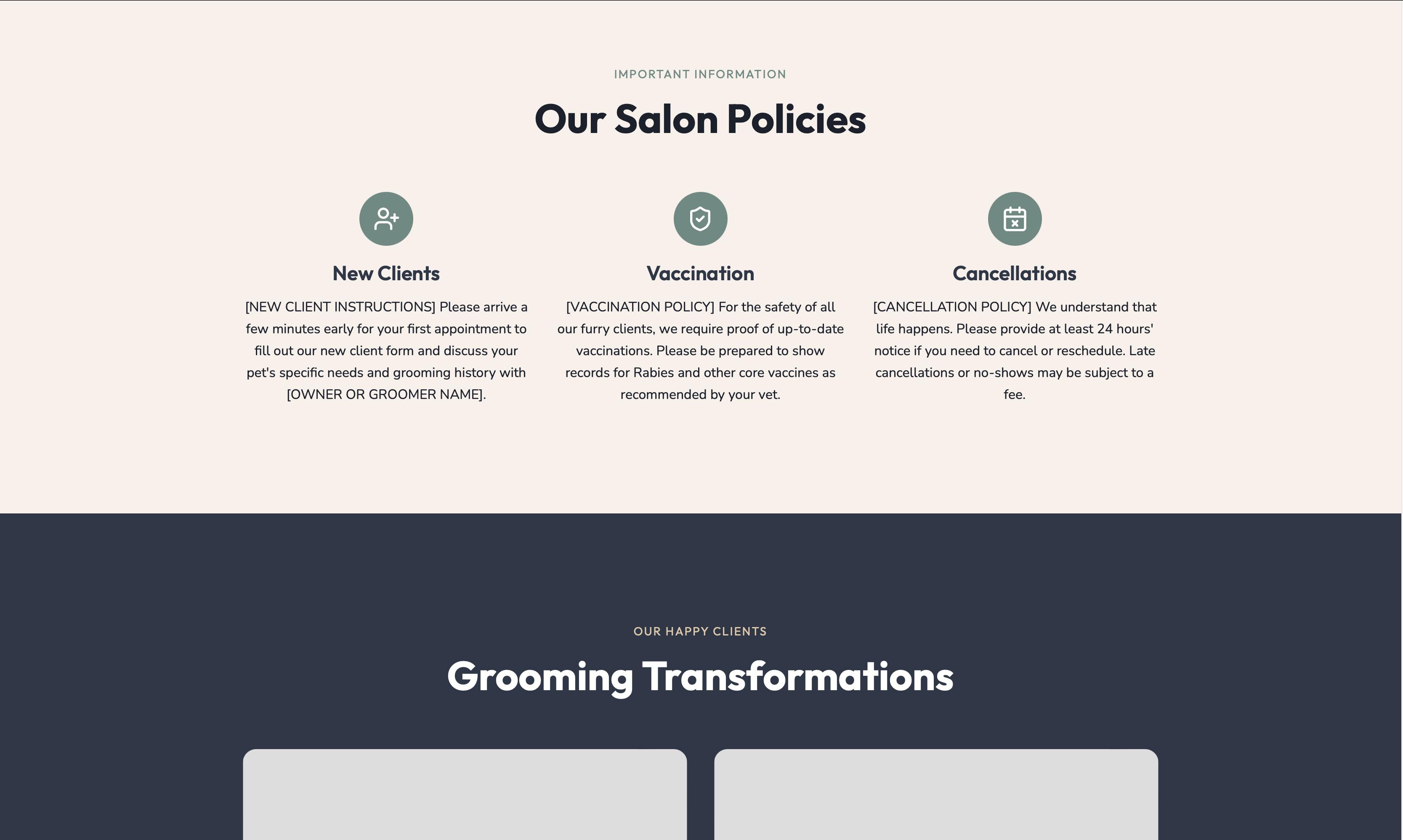 Pet grooming website example