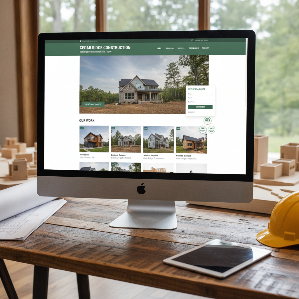 Cedar Ridge Construction company website homepage with project gallery and quote request form