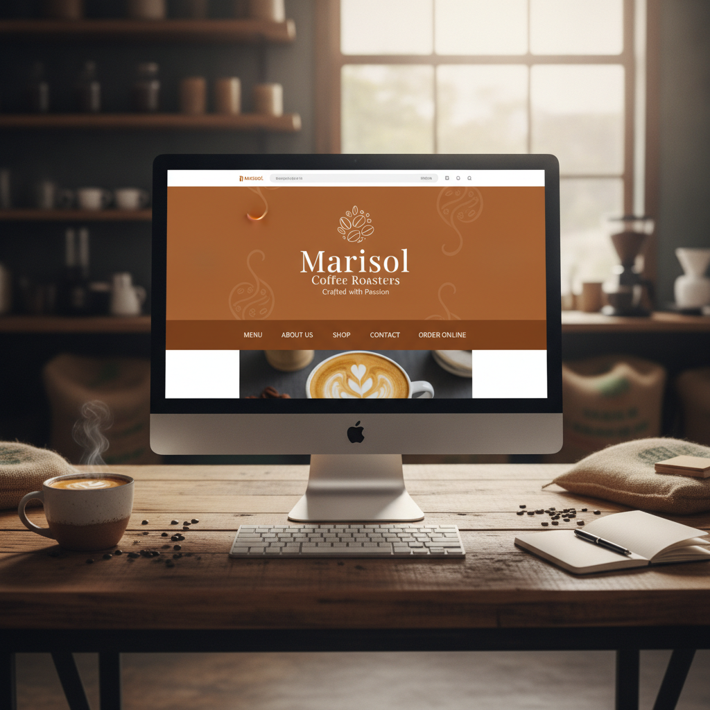 Marisol Coffee Roasters website design with warm burnt orange hero and menu section