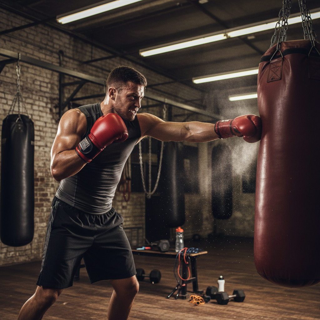 A member hitting a heavy bag