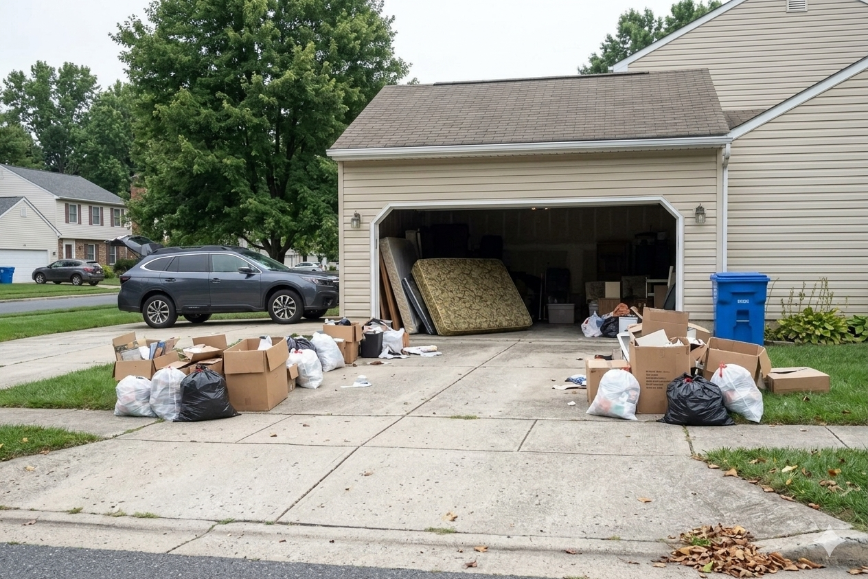 Charleston Junk Removal truck and professional uniformed crew hauling furniture and debris from a residential cleanout in Charleston County
