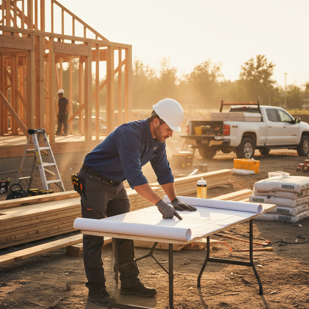 Local contractor reviewing plans on a job site, representing trades businesses