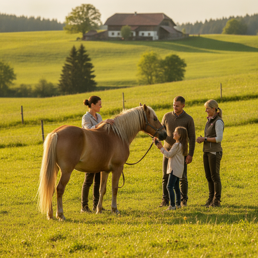 Familie Ungerer bei einem pferdegestützten Coaching in der süddeutschen Natur