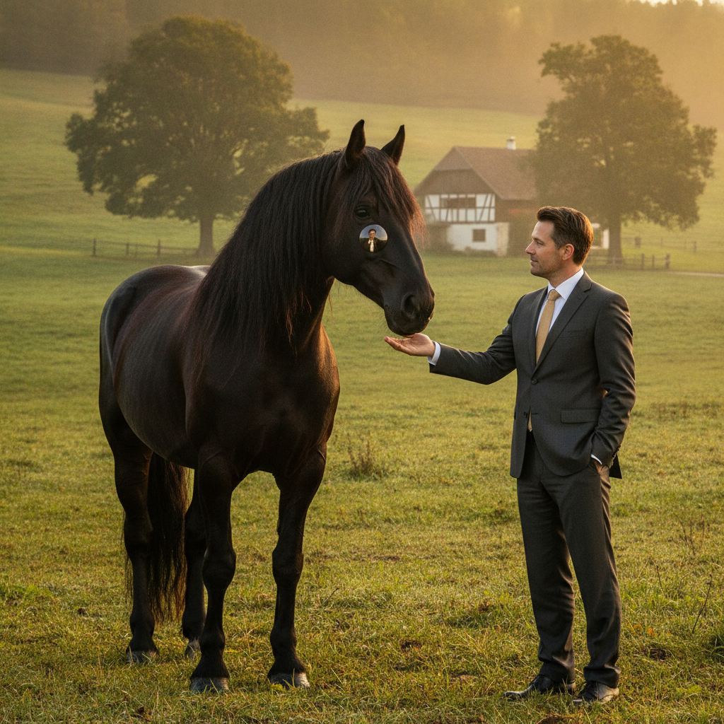 Ein ruhiges, majestätisches Pferd in der Natur, das als ehrlicher Spiegel für das Führungsverhalten dient