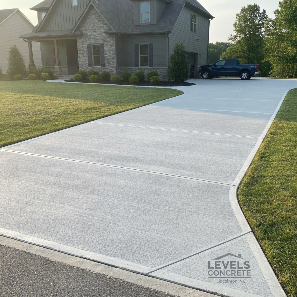Smooth, perfectly finished residential concrete driveway installation