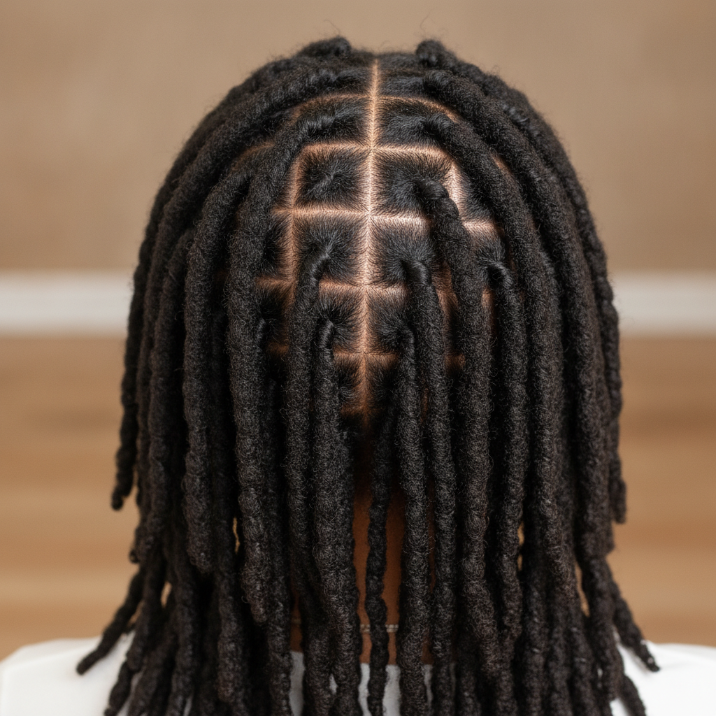 Healthy mature dreadlocks freshly retwisted showing natural shine and clean partings