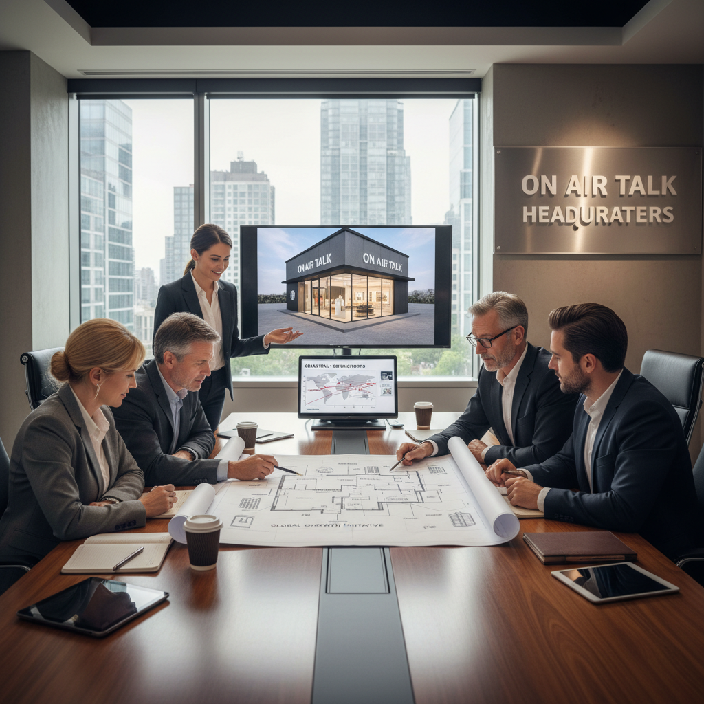 Strategic meeting showing investors reviewing the geographic expansion blueprint for On Air Talk retail locations