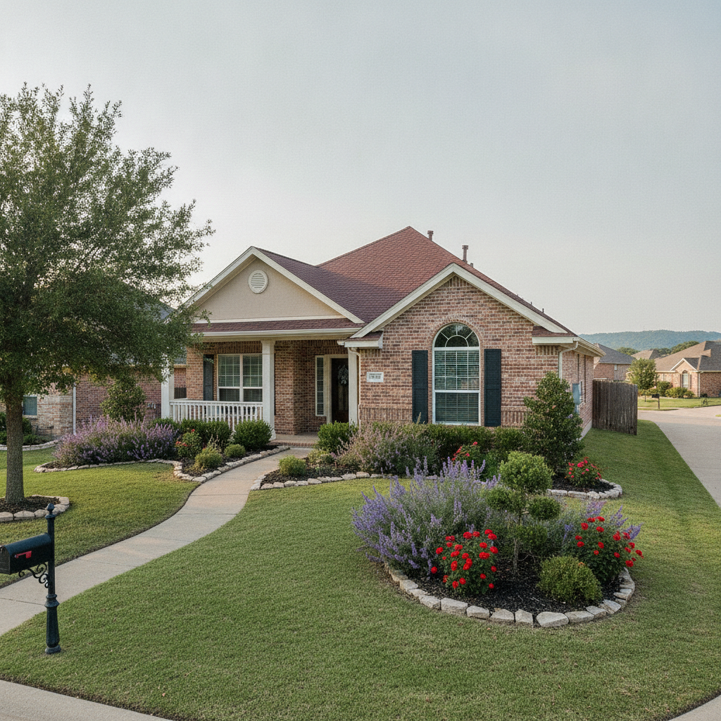 Average suburban San Antonio Texas home with typical front yard landscaping